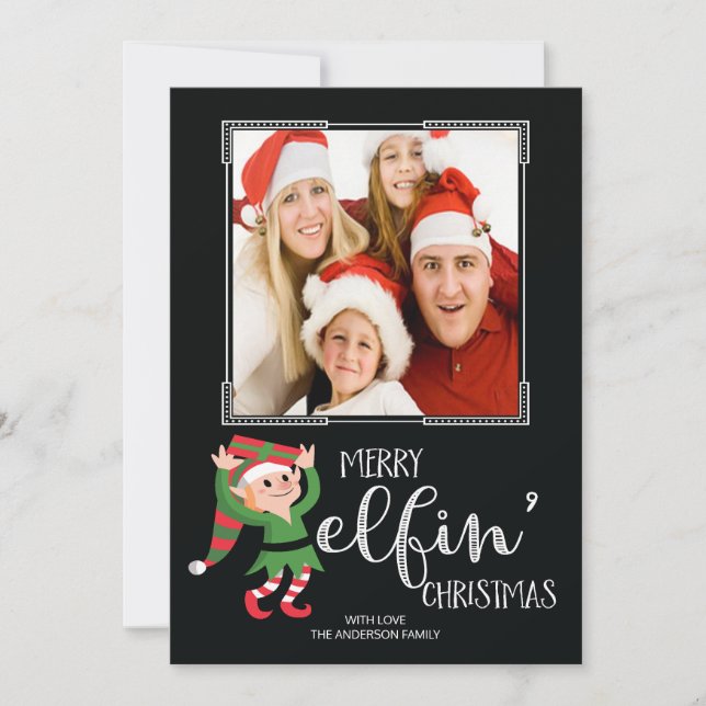 Tarjeta Festiva Funny Elf Elfin Christmas Family Photo Card (Anverso)