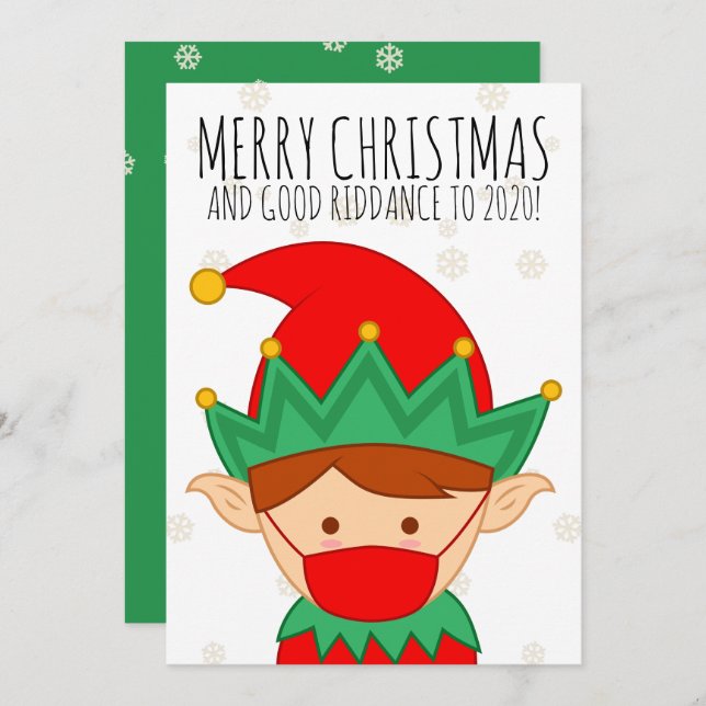 Tarjeta Festiva Funny Elf Face Mask Merry Christmas Mask (Anverso / Reverso)