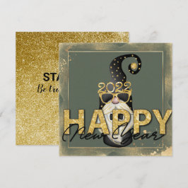 Tarjeta Festiva Funny Elf Gold Purpurina guión plano Personalizado
