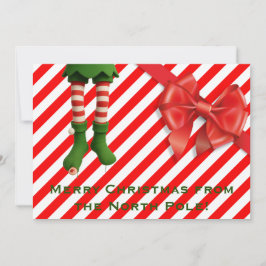 Tarjeta Festiva Funny Elf Legs Holiday Card | North Pole Mischief 