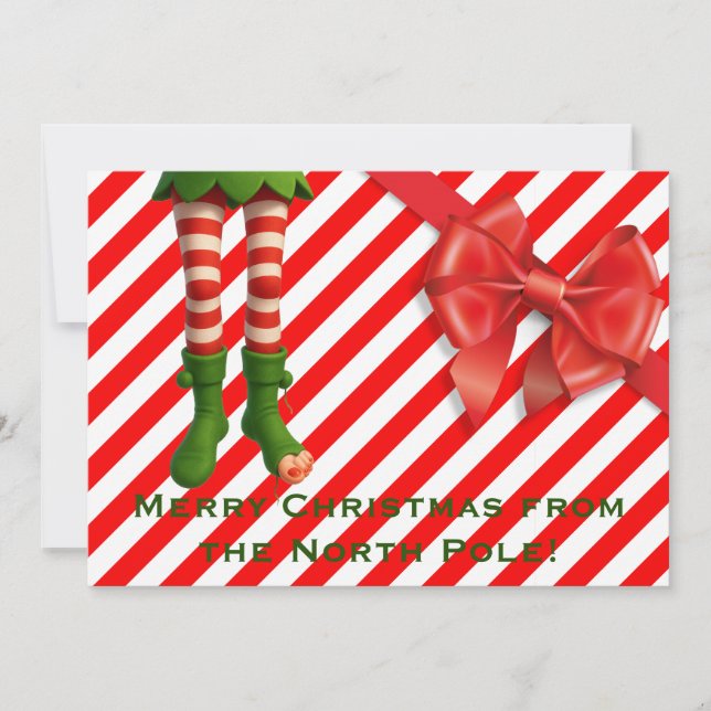 Tarjeta Festiva Funny Elf Legs Holiday Card | North Pole Mischief  (Anverso)