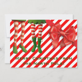 Tarjeta Festiva Funny Elf Legs Holiday Card | North Pole Mischief 