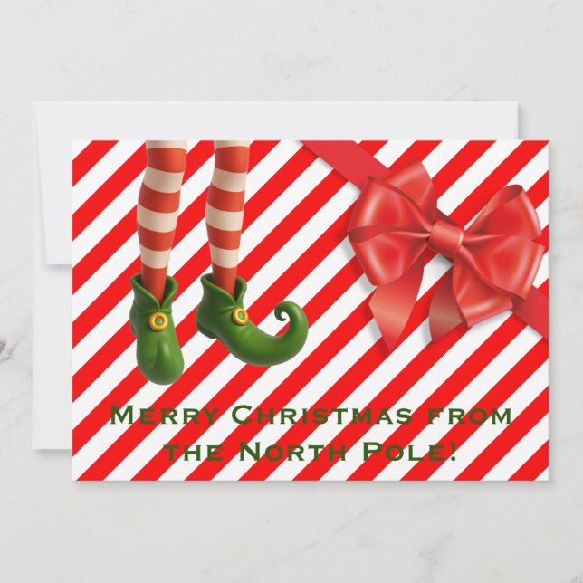 Tarjeta Festiva Funny Elf Legs Holiday Card | North Pole Mischief  (Anverso)