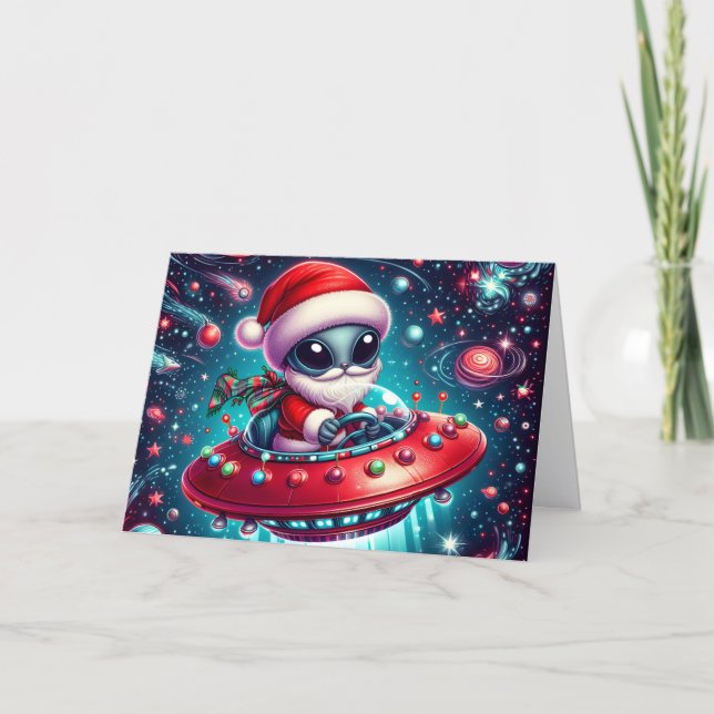 Tarjeta Festiva Funny Extratressial Santa Christmas (Anverso)
