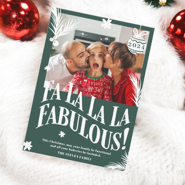 Tarjeta Festiva Funny Fa La La Fabulous Green Navidades (Funny Fa La La La Fabulous Green Christmas photo Holiday Card)