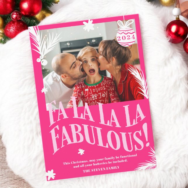 Tarjeta Festiva Funny Fa La La Fabulous Navidades rosados (Funny Fa La La La Fabulous Pink Christmas photo Holiday Card)