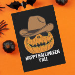 Tarjeta Festiva Funny Feliz Halloween Y El Vaquero Jack O Lantern<br><div class="desc">Feliz Halloween todos con un gracioso gorra de vaquero en una calabaza. El país del sur sonriente tarjeta de humor de Halloween de Jack O'Lantern para un año texano. Cute diseño de calabazas de Texas para nuestros amigos en el Sur. Jota de linterna espantosa pero adorable.</div>