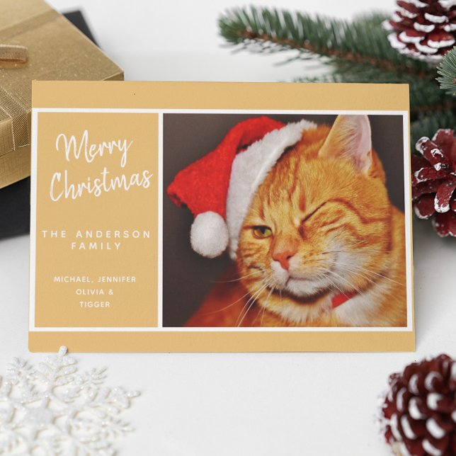 Tarjeta Festiva Funny Feliz Naranja navideño gato con Santa Hat (Subido por el creador)