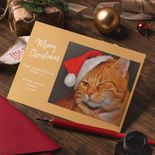 Tarjeta Festiva Funny Feliz Naranja navideño gato con Santa Hat
