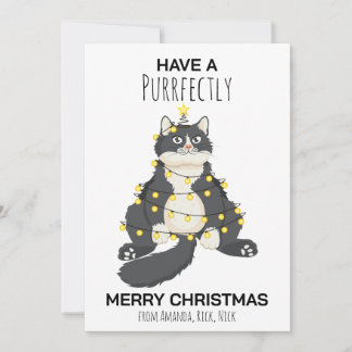 Tarjeta Festiva Funny Festive Christmas Cat Minimal Animal Lover