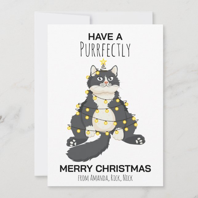 Tarjeta Festiva Funny Festive Christmas Cat Minimal Animal Lover (Anverso)