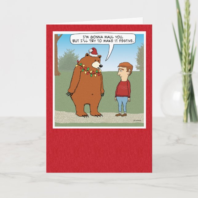 Tarjeta Festiva Funny Festividad Mauling Bear Navidades (Anverso)