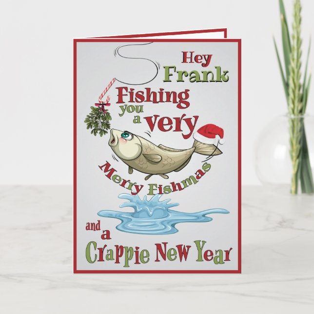 Tarjeta Festiva Funny Fishing Navidades - Merry Fishmas Mistletoe (Anverso)