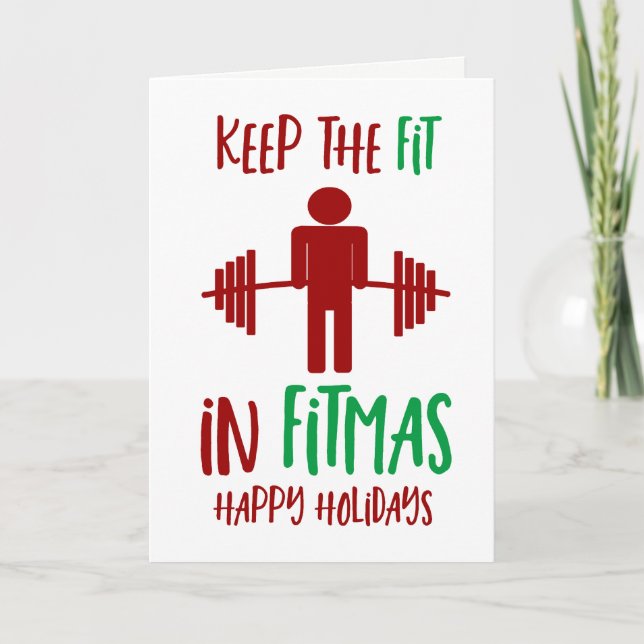 Tarjeta Festiva Funny Fitmas Merry Christmas Fitness Pun Holiday (Anverso)