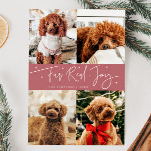 Tarjeta Festiva Funny Fur Real Joy Dog Photo Pink Navidades