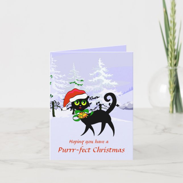 Tarjeta Festiva Funny Gato amante Navidades purrr-fecto (Anverso)