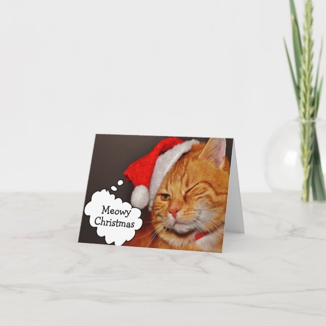 Tarjeta Festiva Funny gato deja Navidades navideños navideños (Anverso)