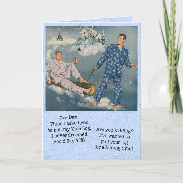 Tarjeta Festiva Funny Gay Yule Log Card (Anverso)