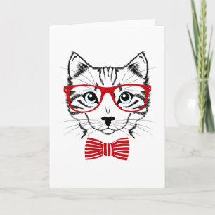 Tarjeta Festiva Funny Geek Bowtie Cat Mascota