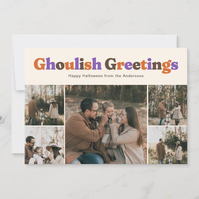 Tarjeta Festiva Funny Ghoulish Greetings Halloween Photo (Anverso)