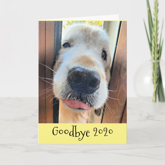 Tarjeta Festiva Funny Golden Retriever Adiós 2020 (Anverso)