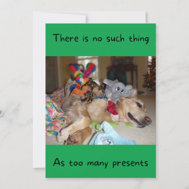 Tarjeta Festiva Funny Golden Retriever con muchos Navidades de jug (Anverso)