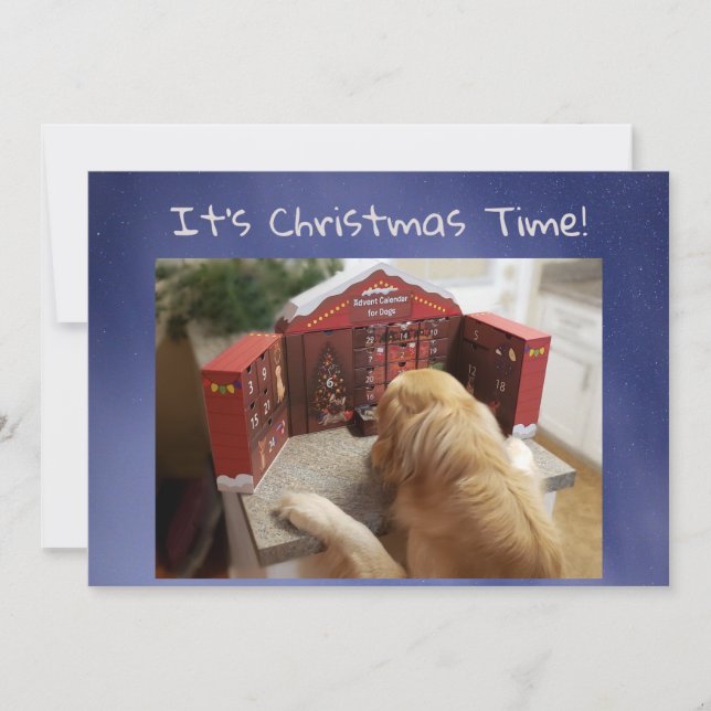 Tarjeta Festiva Funny Golden Retriever con Navidades de tratamient (Anverso)