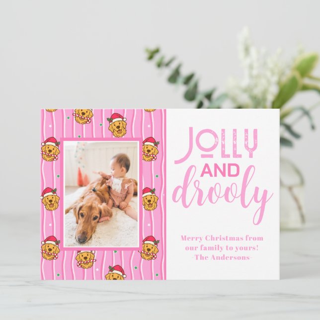 Tarjeta Festiva Funny Golden Retriever Photo (Anverso de pie)