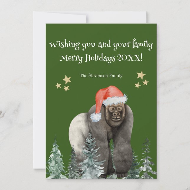 Tarjeta Festiva Funny Gorilla Santa Merry Christmas Holiday Card (Anverso)