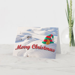 Tarjeta Festiva Funny Gorra del elfo de Santa sobre un Personaliza