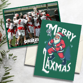Tarjeta Festiva Funny Green Merry Laxmas Lacrosse Team Christmas