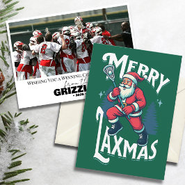 Tarjeta Festiva Funny Green Merry Laxmas Lacrosse Team Christmas