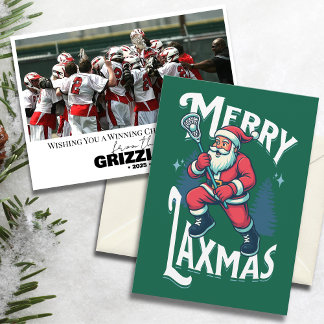 Tarjeta Festiva Funny Green Merry Laxmas Lacrosse Team Christmas