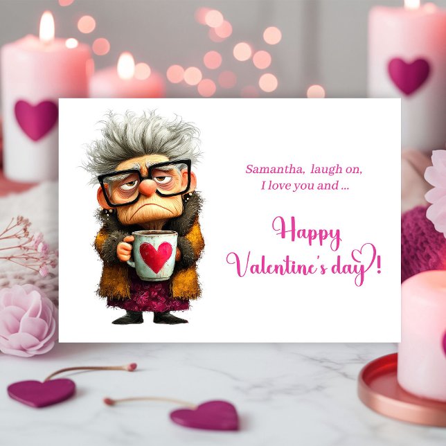 Tarjeta Festiva Funny Grumpy Granny Valentine Card Color Pop (Funny Grumpy Granny Valentine Card Color Pop)