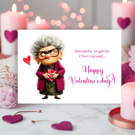 Tarjeta Festiva Funny Grumpy Lady In Hot Pink Valentine’s Day Card