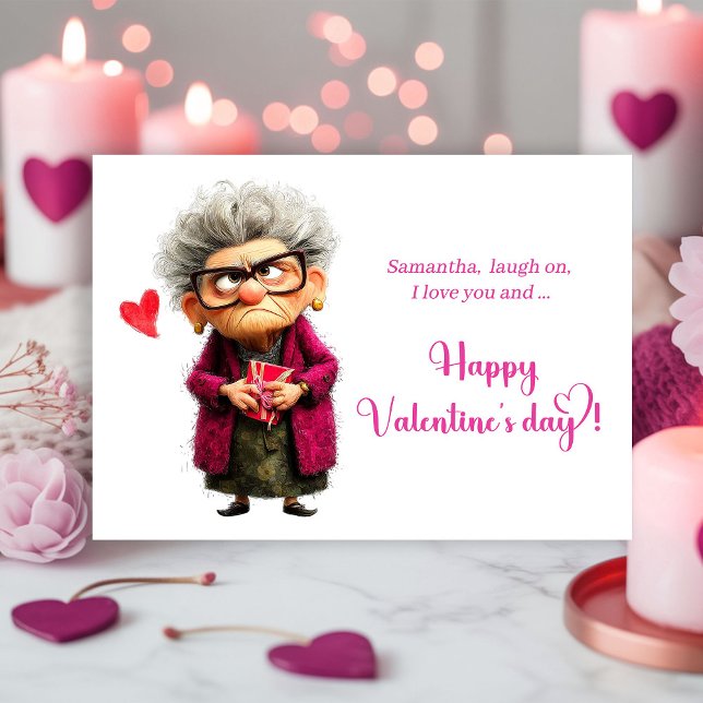 Tarjeta Festiva Funny Grumpy Lady In Hot Pink Valentine’s Day Card (Funny Grumpy Lady In Hot Pink Valentine’s Day Card)