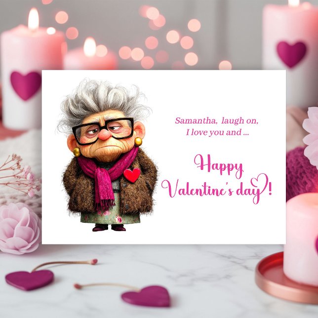 Tarjeta Festiva Funny Grumpy Lady Valentine Card Bold Pink Art (Funny Grumpy Lady Valentine Card Bold Pink Art)