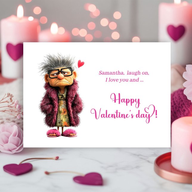 Tarjeta Festiva Funny Grumpy Old Lady Valentine Card in Hot Pink (Funny Grumpy Old Lady Valentine Card in Hot Pink)
