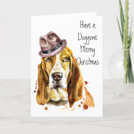 Tarjeta Festiva Funny Guay Basset Hound con Fedora Gorra