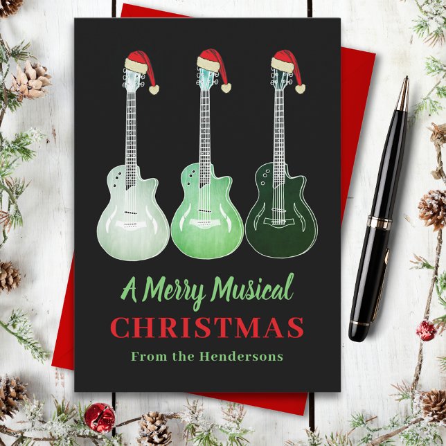 Tarjeta Festiva Funny Guitarra Navidades Merry Musical Personaliza (Christmas guitar custom music themed holiday card)