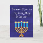 Tarjeta Festiva Funny Hanukkah Menorah<br><div class="desc">Este diseño fue creado a partir de mi pintura de acrílico fluido única. Puede personalizarse haciendo clic en el botón personalizar y cambiando el nombre, las iniciales o las palabras. También puede cambiar el color y estilo del texto o eliminar el texto para un diseño de sólo imagen. Contáctame en...</div>