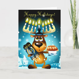 Tarjeta Festiva Funny Hanukkah Reindeer Felices Fiestas