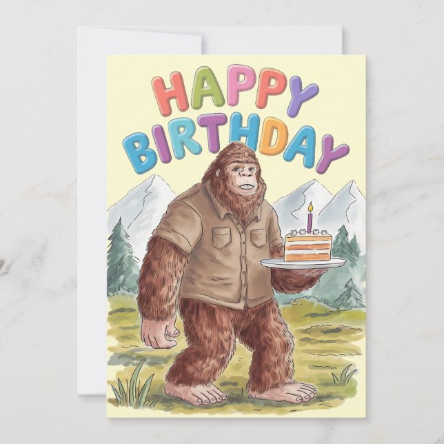 Tarjeta Festiva Funny Happy Birthday Big Foot Sasquatch (Anverso)