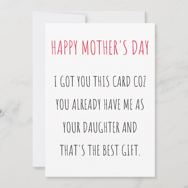 Tarjeta Festiva Funny Happy Mother's day card de su hija (Anverso)