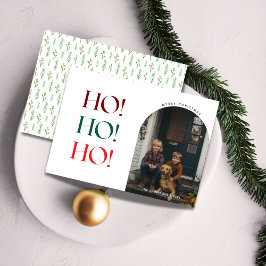 Tarjeta Festiva Funny Ho Ho Ho Navidades Arch Photo Tree Pattern