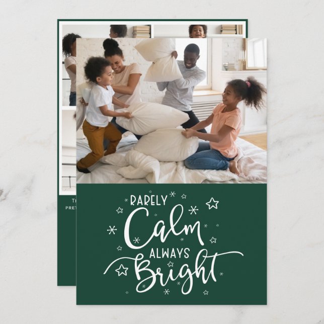 Tarjeta Festiva Funny Holiday 5 Photo Rarely Calm Green Christmas (Anverso / Reverso)