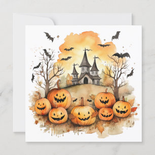 Tarjeta Festiva Funny Jack O’Lanterns Bats Halloween Card