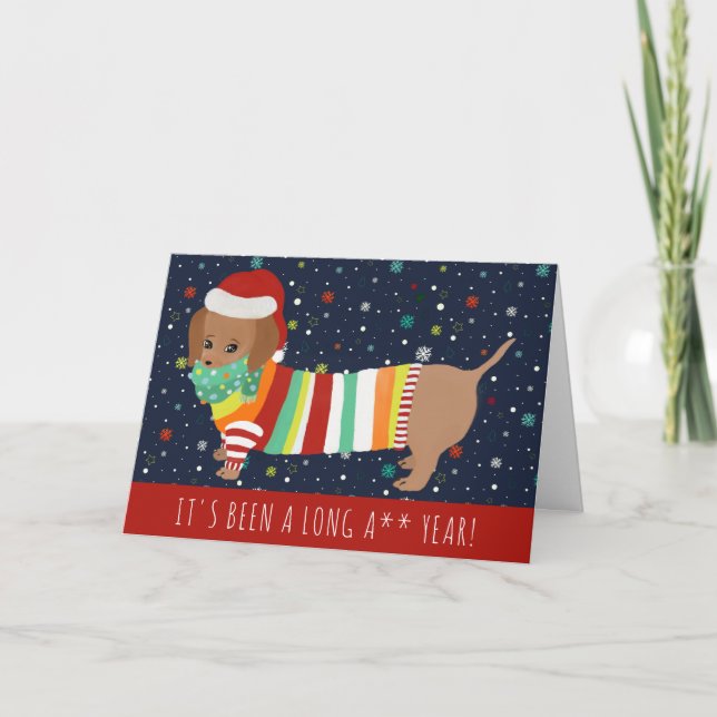 Tarjeta Festiva Funny Kawaii Sausage Dog Navidades 2021 (Anverso)