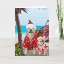Tarjeta Festiva Funny Lab/Dog Hawaiian/Surfer Christmas