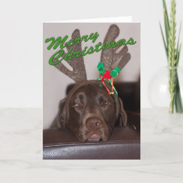 Tarjeta Festiva Funny Labrador Purpurina Antlers Personalizado Tex